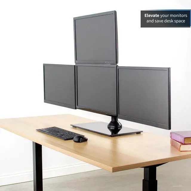 Alt view image 5 of 7 - VIVO Steel Quad Freestanding 3 + 1 Monitor Mount | 4 Screens up to 24"