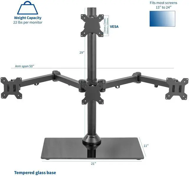Alt view image 2 of 7 - VIVO Steel Quad Freestanding 3 + 1 Monitor Mount | 4 Screens up to 24"