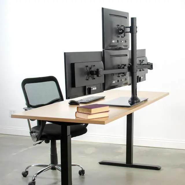Alt view image 7 of 7 - VIVO Steel Quad Freestanding 3 + 1 Monitor Mount | 4 Screens up to 24"