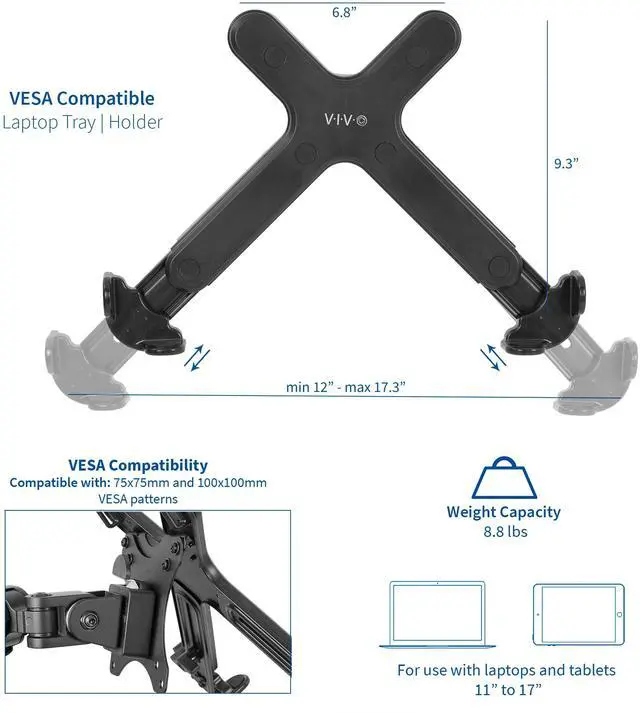 Alt view image 2 of 7 - VIVO Single Laptop Notebook Stand Holder for VESA Compatible Monitor Arms