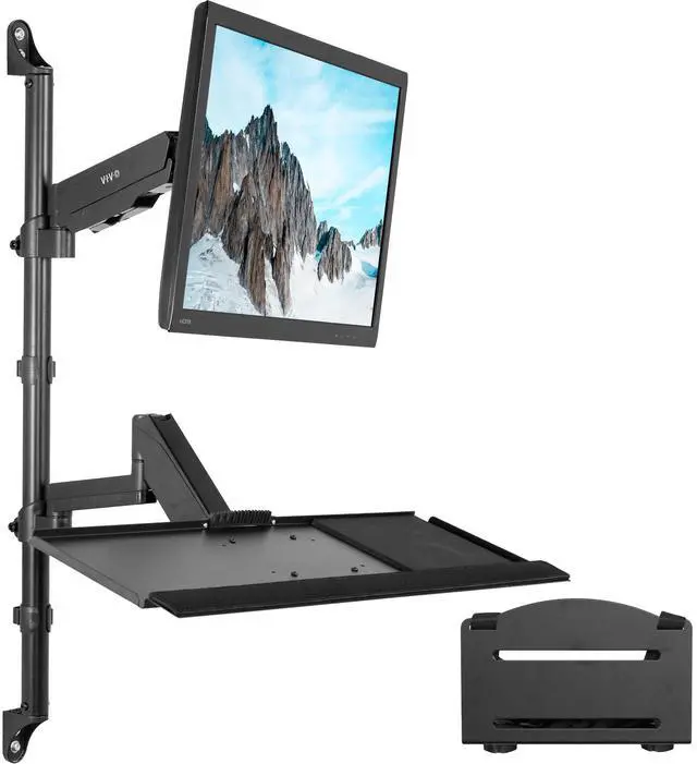 Main image of VIVO Sit-Stand Height Adjustable Pneumatic Spring Arm Keyboard Tray Wall Mount for 1 Screen up to 32" (STAND-SIT1BW)