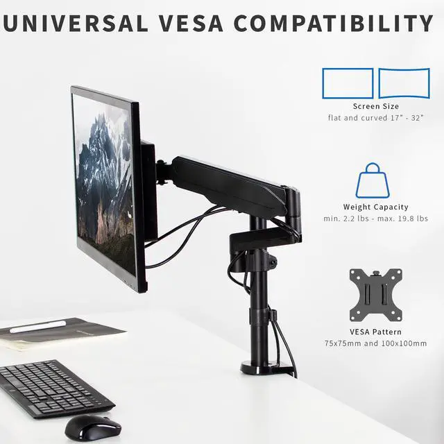 Alt view image 3 of 7 - VIVO Fully Adjustable Single Pneumatic Monitor Arm for Desk Mount Stand, Fits 1 Screen up to 32 inches (PT-SD-AM01K)