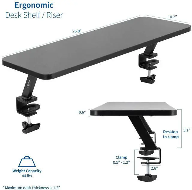 Alt view image 2 of 7 - VIVO Black 26" Clamp-on Small Ergonomic Desk Shelf | Single Monitor Laptop Riser Desk Organizer (STAND-SHELF24B)
