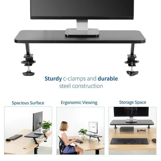 Alt view image 3 of 7 - VIVO Black 26" Clamp-on Small Ergonomic Desk Shelf | Single Monitor Laptop Riser Desk Organizer (STAND-SHELF24B)