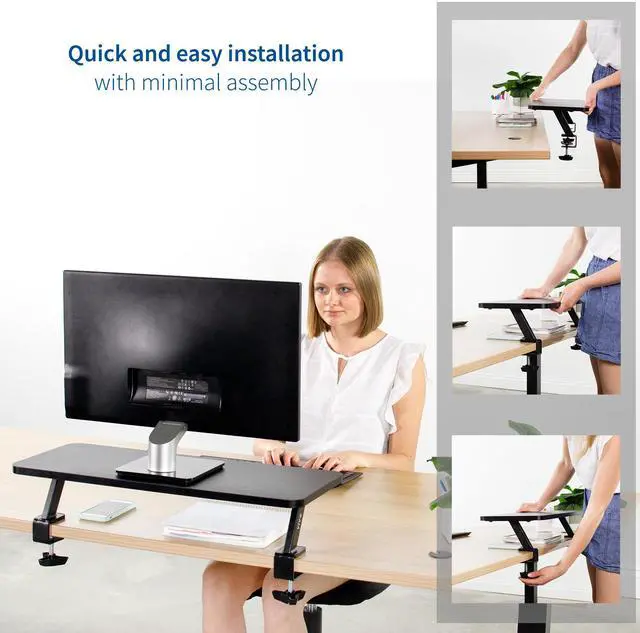 Alt view image 4 of 7 - VIVO Black 26" Clamp-on Small Ergonomic Desk Shelf | Single Monitor Laptop Riser Desk Organizer (STAND-SHELF24B)