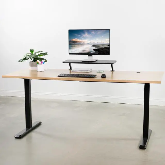 Alt view image 5 of 7 - VIVO Black 26" Clamp-on Small Ergonomic Desk Shelf | Single Monitor Laptop Riser Desk Organizer (STAND-SHELF24B)