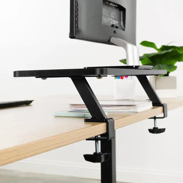 Alt view image 7 of 7 - VIVO Black 26" Clamp-on Small Ergonomic Desk Shelf | Single Monitor Laptop Riser Desk Organizer (STAND-SHELF24B)