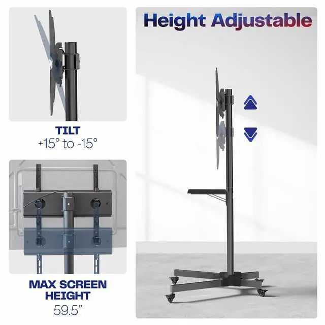 Alt view image 3 of 7 - VIVO Mobile TV Cart for 13" to 60" LCD LED Plasma Flat Panel | Stand with Wheels