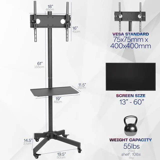 Alt view image 6 of 7 - VIVO Mobile TV Cart for 13" to 60" LCD LED Plasma Flat Panel | Stand with Wheels