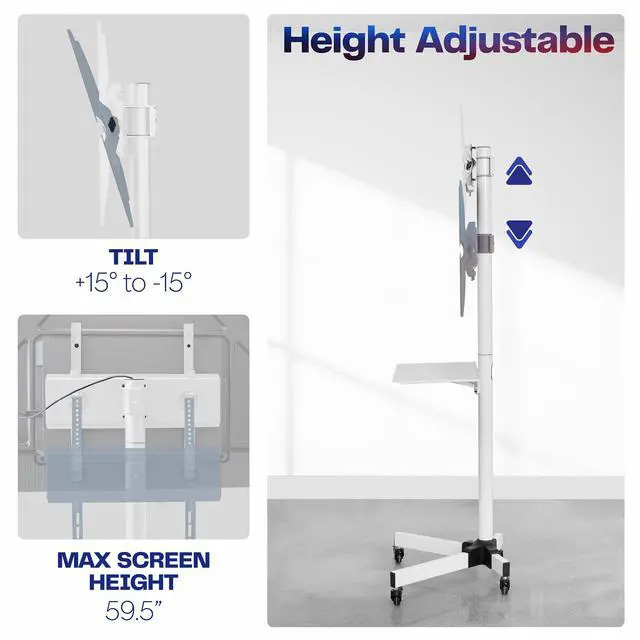 Alt view image 3 of 7 - VIVO White Mobile TV Cart for 13" to 60" LCD LED Flat Panel | Stand with Wheels