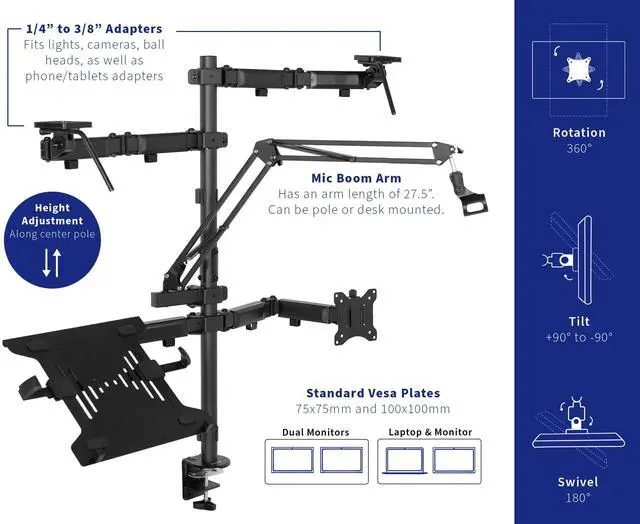 Alt view image 5 of 7 - VIVO Black All-In-One Livestream Desk Mount, 17" to 32" Monitor, Laptop, Camera