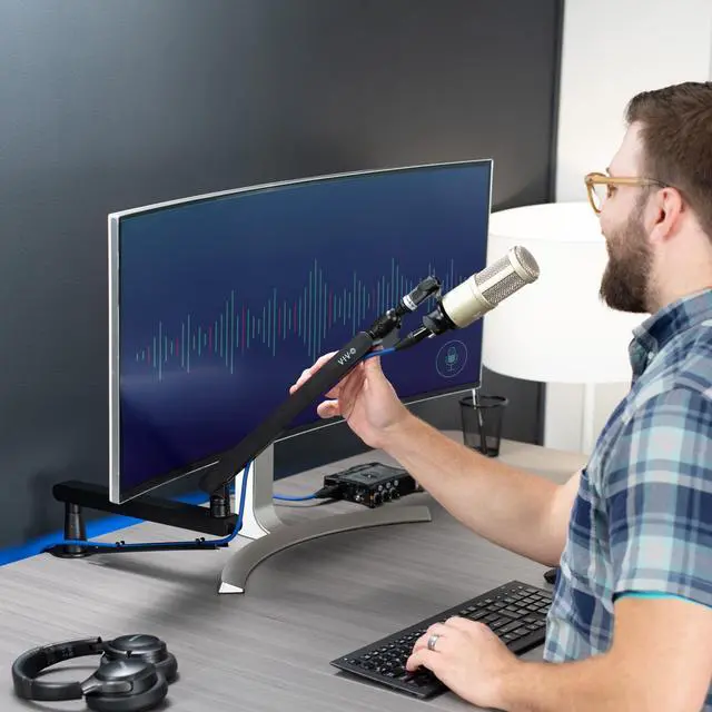 Alt view image 6 of 7 - VIVO Clamp-on Low Profile Height Adjustable Heavy Duty Microphone Desk Mount