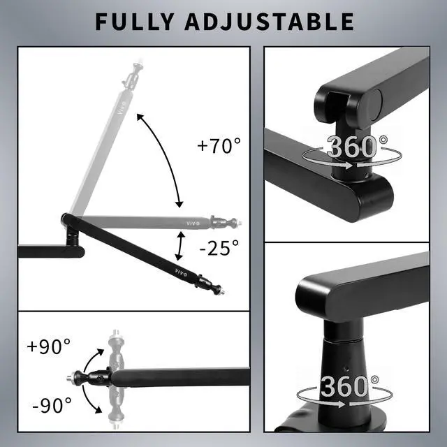 Alt view image 7 of 7 - VIVO Clamp-on Low Profile Height Adjustable Heavy Duty Microphone Desk Mount