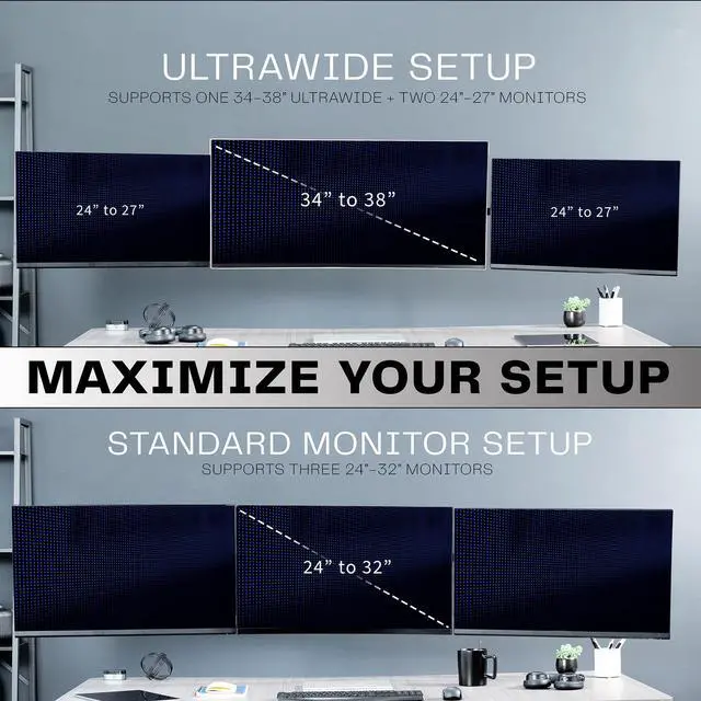 Alt view image 7 of 7 - VIVO Premium Telescoping Triple Monitor Wall Mount for 3 Screens up to 22 lbs, Flush Wall Setup, MOUNT-TS03C