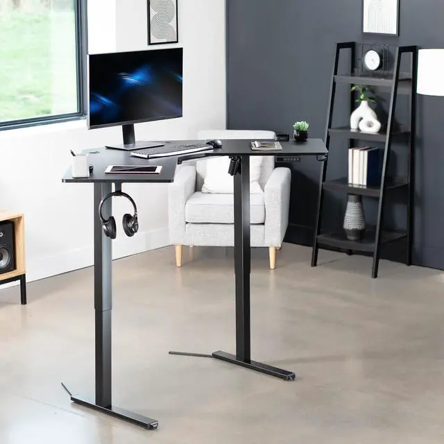 Alt view image 2 of 7 - VIVO Black Electric 47 x 47 Corner Stand Up Desk, Height Adjustable L-Shaped Workstation (DESK-E1L94B)