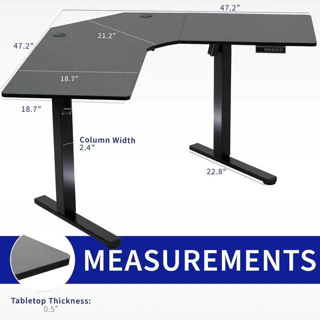 Alt view image 3 of 7 - VIVO Black Electric 47 x 47 Corner Stand Up Desk, Height Adjustable L-Shaped Workstation (DESK-E1L94B)