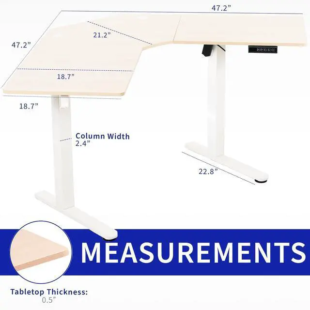 Alt view image 3 of 7 - VIVO Electric 47" x 47" Corner Standing Desk, Light Wood Table Top, White Frame