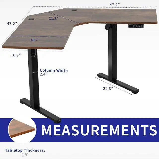 Alt view image 3 of 7 - VIVO Electric 47" x 47 Corner Standup Height Adjustable Desk, Rustic Vintage Brown Table Top, Black Frame (DESK-E1L94N)