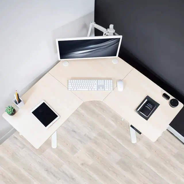 Alt view image 7 of 7 - VIVO Electric 47" x 47" Corner Standing Desk, Light Wood Table Top, White Frame