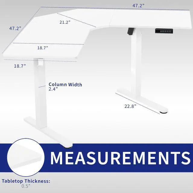 Alt view image 3 of 7 - VIVO White Electric 47" x 47" Corner Standing Desk, L-Shaped Workstation