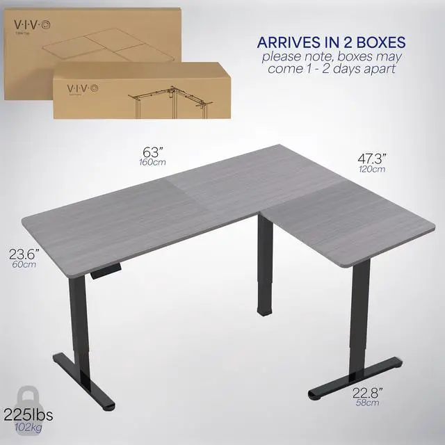 Alt view image 6 of 7 - VIVO Gray / Black Electric 63" x 47" Corner Standing Desk
