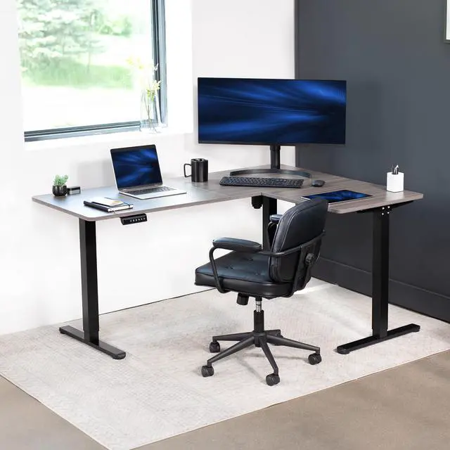 Alt view image 7 of 7 - VIVO Gray / Black Electric 63" x 47" Corner Standing Desk
