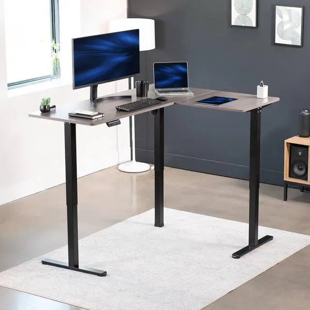 Alt view image 2 of 7 - VIVO Gray / Black Electric 63" x 47" Corner Standing Desk