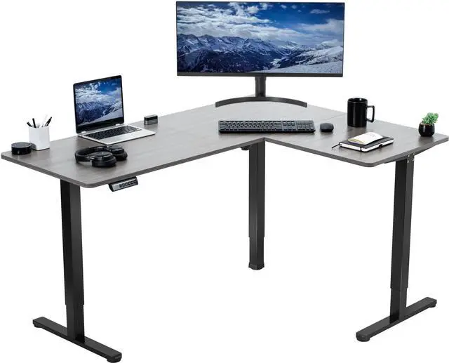 Main image of VIVO Gray / Black Electric 63" x 47" Corner Standing Desk
