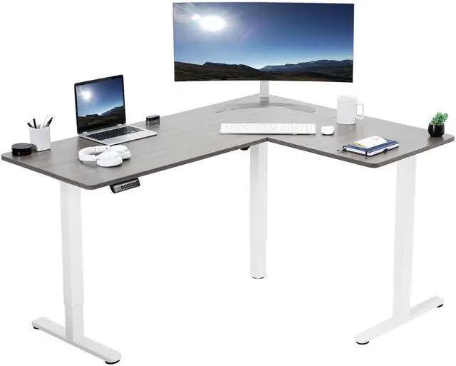 Main image of VIVO Gray / White Electric 63" x 47" Corner Standing Desk