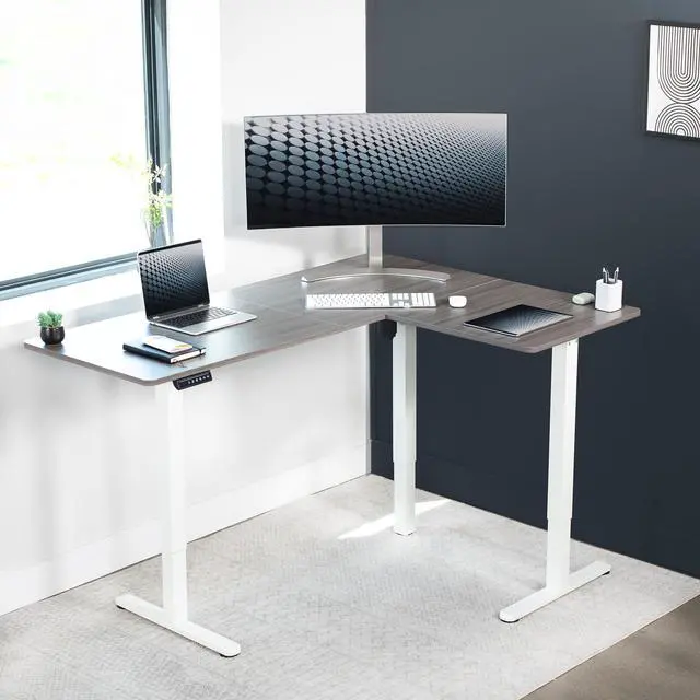 Alt view image 2 of 7 - VIVO Gray / White Electric 63" x 47" Corner Standing Desk