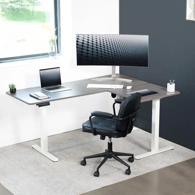 Alt view image 7 of 7 - VIVO Gray / White Electric 63" x 47" Corner Standing Desk