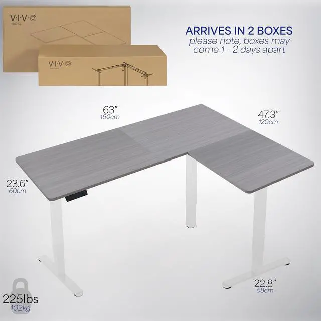 Alt view image 6 of 7 - VIVO Gray / White Electric 63" x 47" Corner Standing Desk