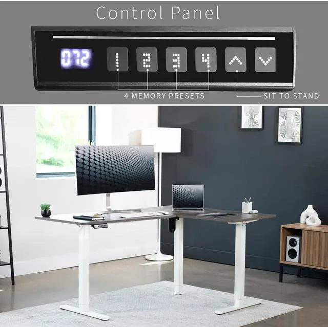 Alt view image 5 of 7 - VIVO Gray / White Electric 63" x 47" Corner Standing Desk