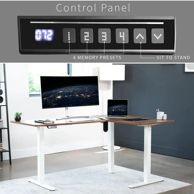 Alt view image 5 of 7 - VIVO Vintage Brown / White Electric 63" x 47" Corner Standing Desk