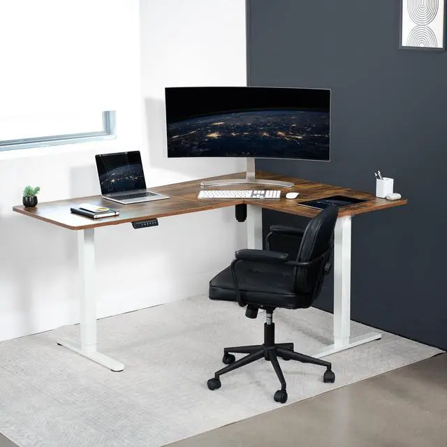 Alt view image 7 of 7 - VIVO Vintage Brown / White Electric 63" x 47" Corner Standing Desk