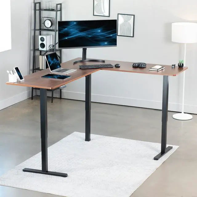 Alt view image 2 of 7 - VIVO Dark Walnut / Black Electric 75" x 63" Corner Stand Up Desk, Height Adjustable L-Shaped Workstation (DESK-E3CTD-75)