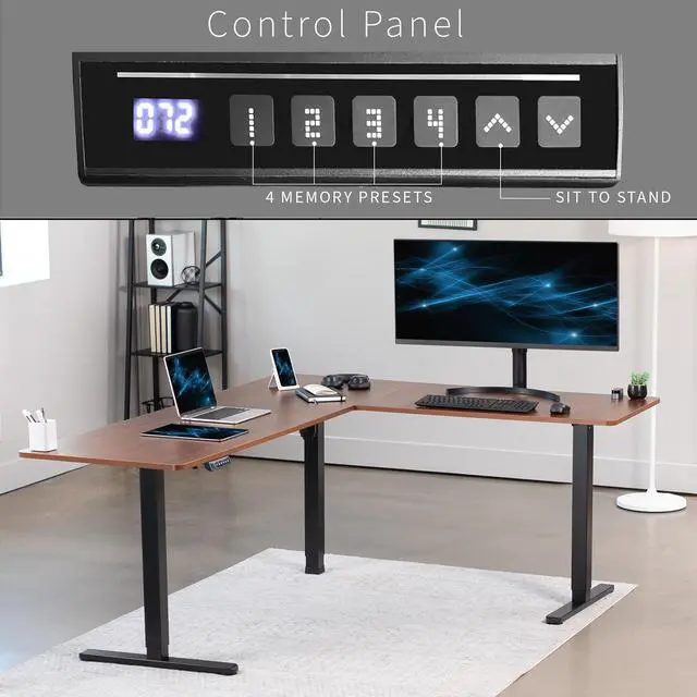 Alt view image 5 of 7 - VIVO Dark Walnut / Black Electric 75" x 63" Corner Stand Up Desk, Height Adjustable L-Shaped Workstation (DESK-E3CTD-75)