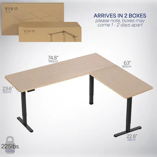 Alt view image 4 of 7 - VIVO Bamboo / Black Electric 75" x 63" Corner Desk Workstation