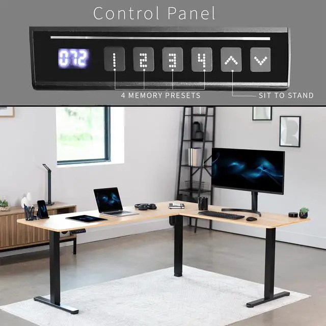Alt view image 6 of 7 - VIVO Bamboo / Black Electric 75" x 63" Corner Desk Workstation