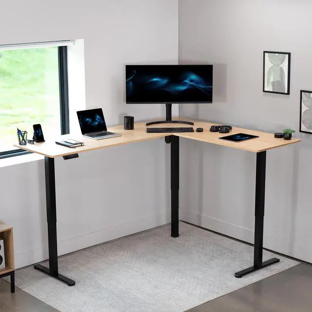 Alt view image 7 of 7 - VIVO Bamboo / Black Electric 75" x 63" Corner Desk Workstation