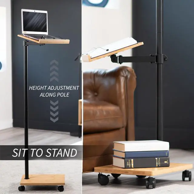 Alt view image 6 of 7 - VIVO 16 inch Mobile Bamboo Book Stand for Hands Free Reading, Rolling Lectern, Bamboo Surfaces, Black Pole, CART-BK01B