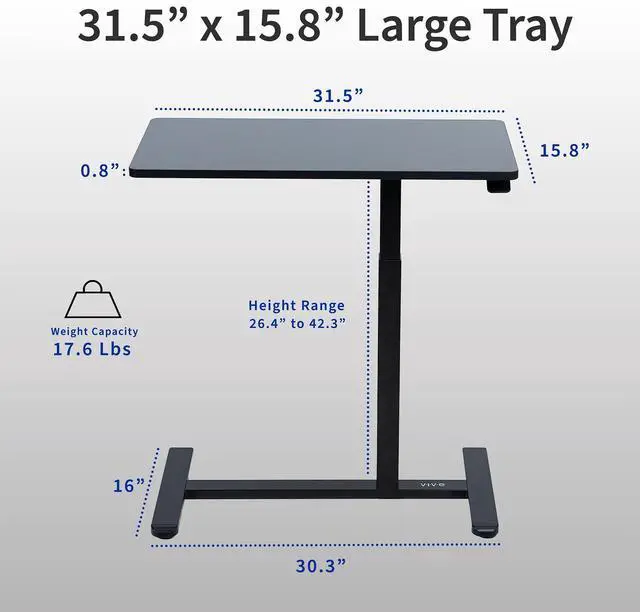 Alt view image 3 of 7 - VIVO Pneumatic 32" x 16" Over Sofa Laptop Table, Mobile Desktop, Black