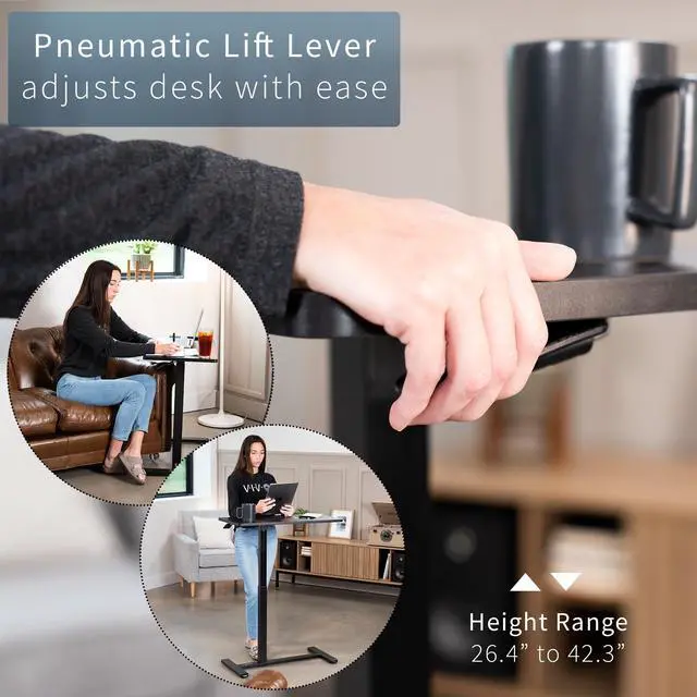 Alt view image 5 of 7 - VIVO Pneumatic 32" x 16" Over Sofa Laptop Table, Mobile Desktop, Black