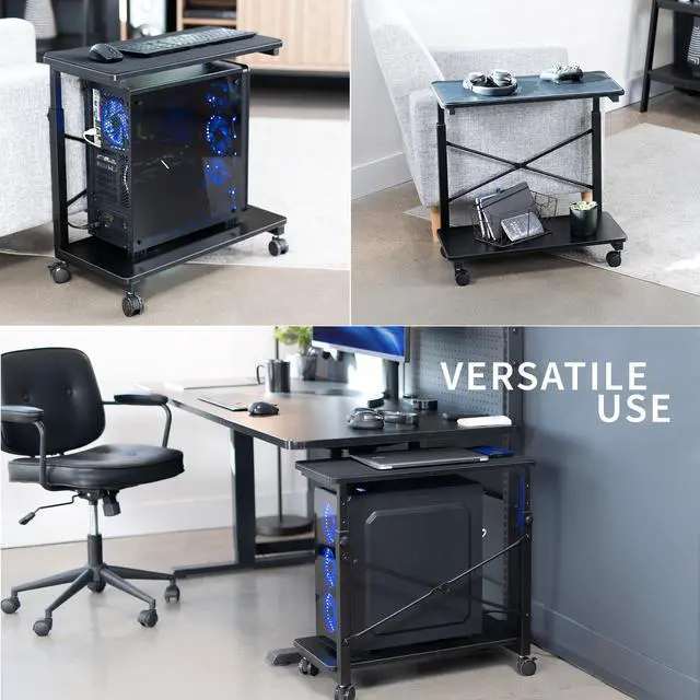 Alt view image 7 of 7 - VIVO Black Mobile PC Cart with Storage, Premium Computer Tower Holder