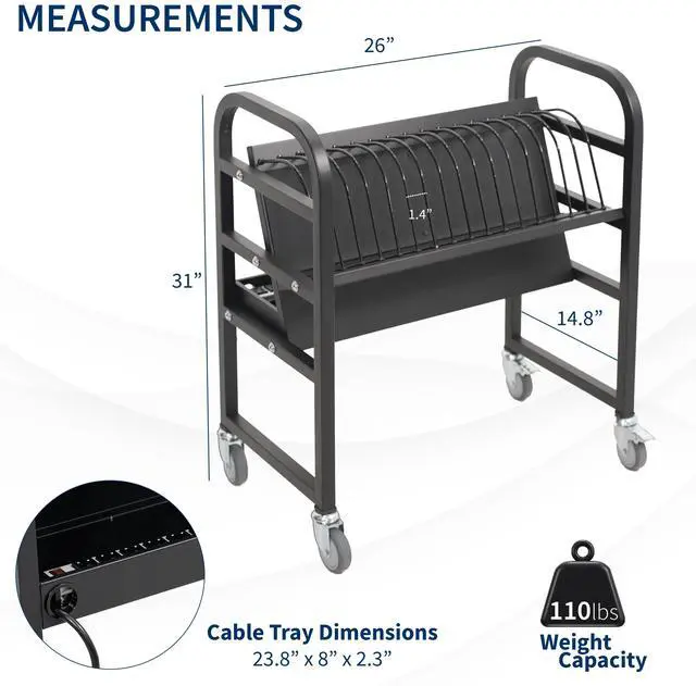 Alt view image 3 of 7 - VIVO Mobile 16-Device Open Charging Cart, Fits up to 14 inch Laptops, Black, CART-LAPC3