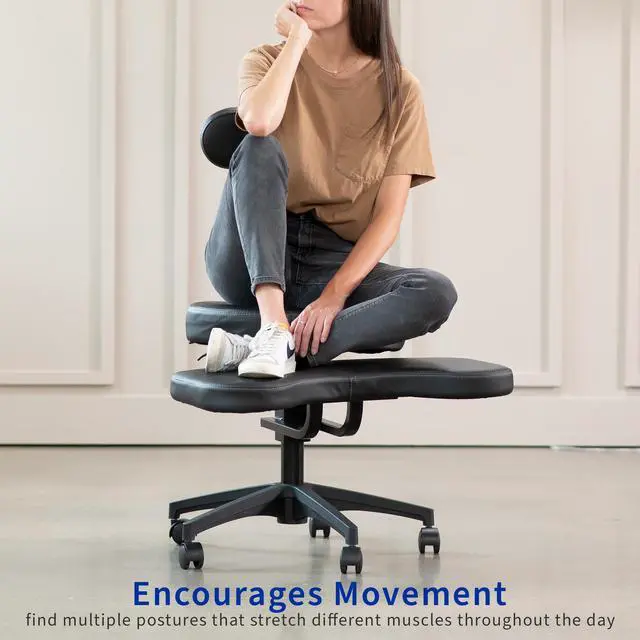 Alt view image 3 of 7 - VIVO Black Ergonomic Cross Legged Swivel Chair, Adjustable Office Stool