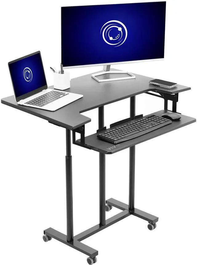 Main image of VIVO Mobile Height Adjustable Stand Up Desk Cart with Sliding Keyboard Tray | Rolling Workstation 35" (CART-V06A)