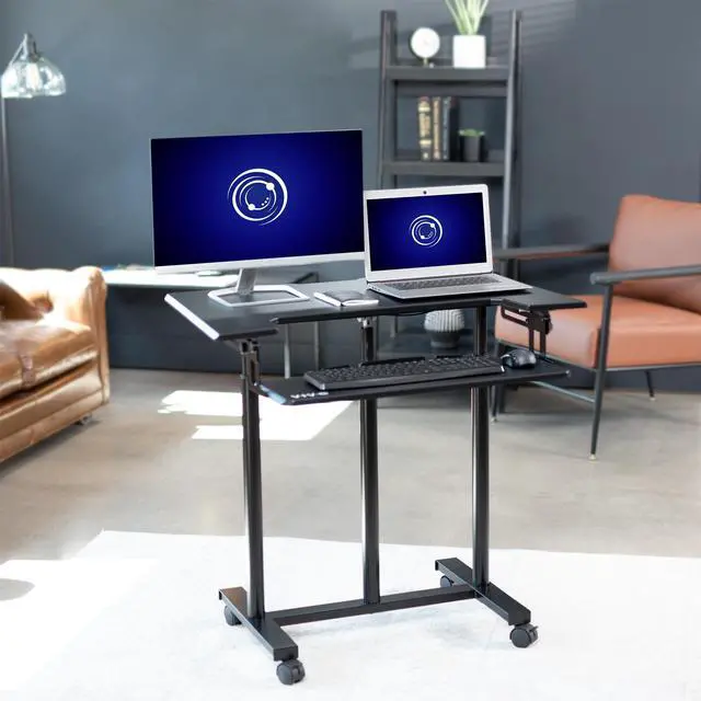 Alt view image 2 of 7 - VIVO Mobile Height Adjustable Stand Up Desk Cart with Sliding Keyboard Tray | Rolling Workstation 35" (CART-V06A)