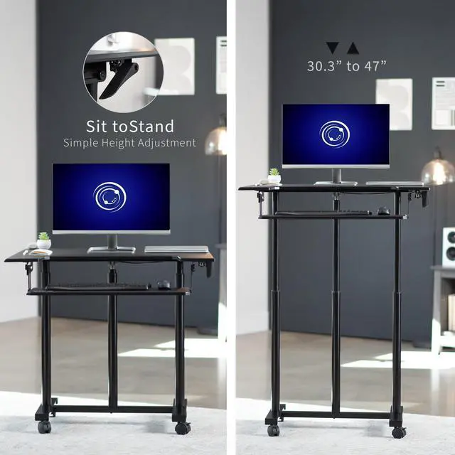 Alt view image 6 of 7 - VIVO Mobile Height Adjustable Stand Up Desk Cart with Sliding Keyboard Tray | Rolling Workstation 35" (CART-V06A)