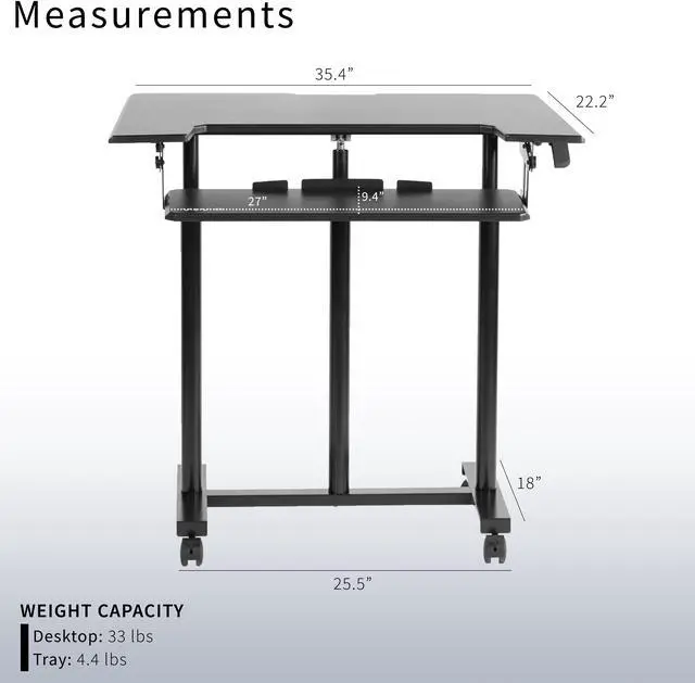 Alt view image 3 of 7 - VIVO Mobile Height Adjustable Stand Up Desk Cart with Sliding Keyboard Tray | Rolling Workstation 35" (CART-V06A)